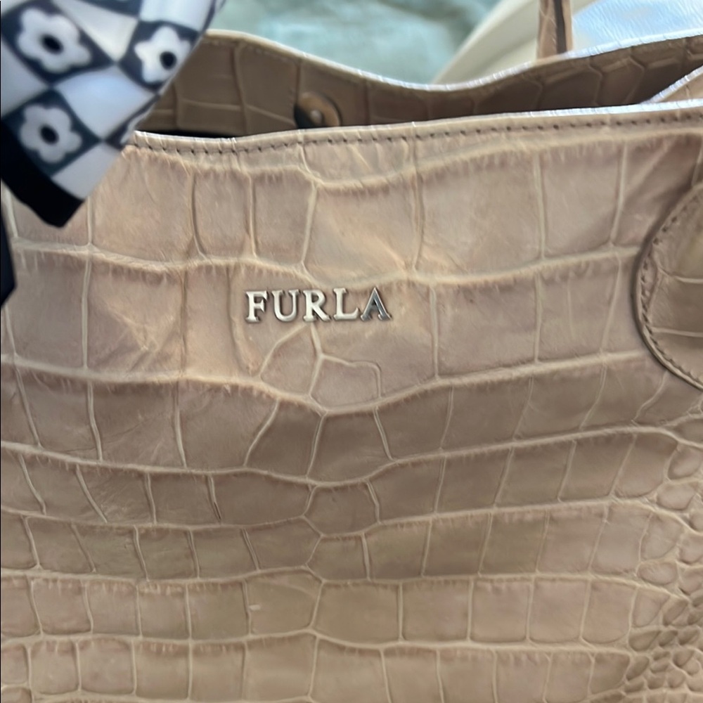 Furla Tan Croc-Embossed Women's Bag - Picture 2 of 14